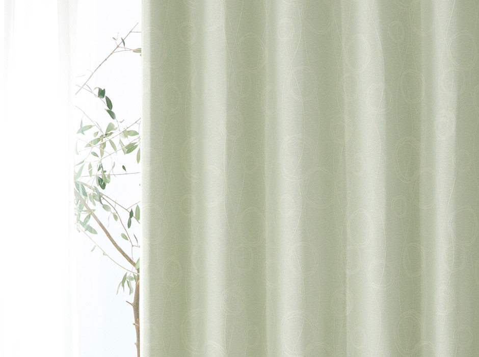 北欧ナチュラルな手書き風のサークル柄がおしゃれな3級遮光防炎カーテン　FP6111