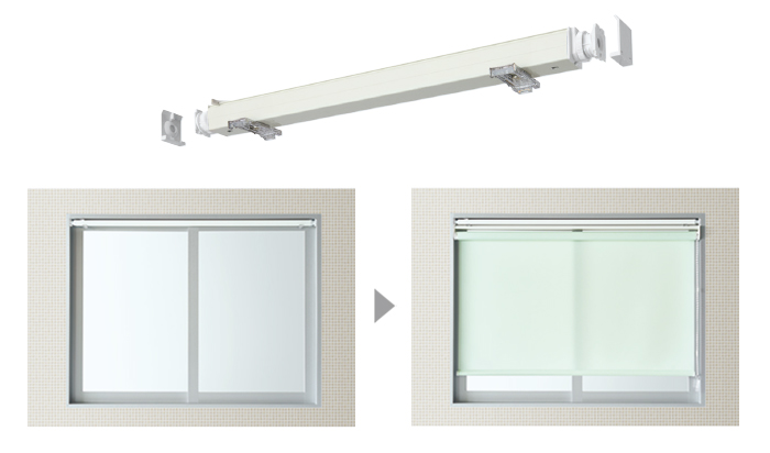 タイル地の壁の浴室にも使えるテンションバー付き「ロールスクリーン　ラルク浴室（ミント遮光）」の写真