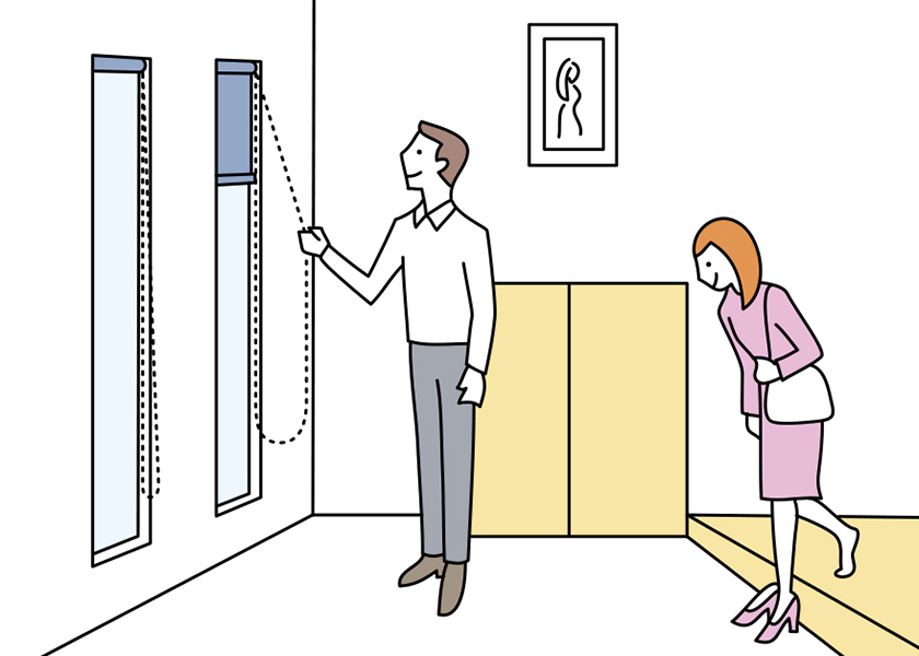 立ったままでチェーン操作可能な「ロールスクリーン　ラルク スリット窓（ピアット遮光）」の写真