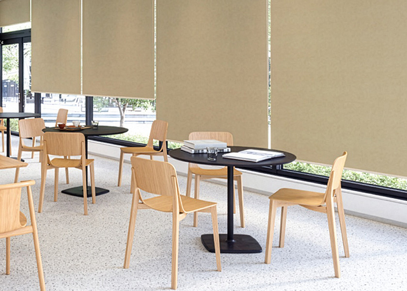 公共施設でも使いやすい無地調の「ロールスクリーン　ラルクシールド（シルワ遮光）」の写真