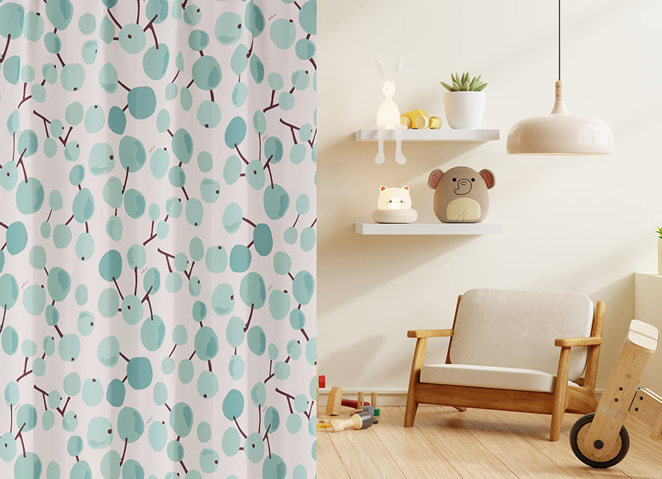 北欧テイストの木の実モチーフがかわいい2級遮光カーテン　大きな木の実（D-8009）