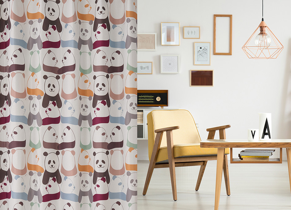 かわいいパンダ柄！子供部屋におすすめの2級遮光カーテン　panda（D-8009）