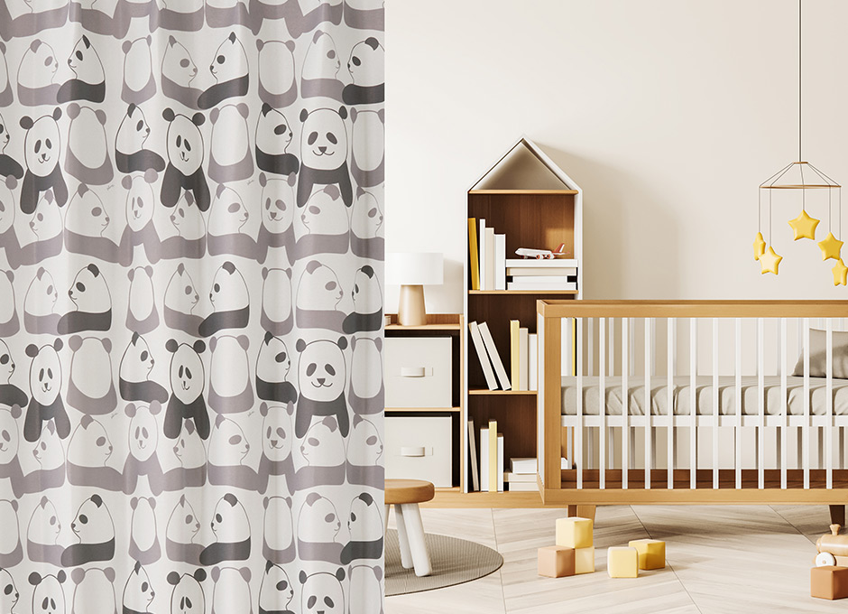 かわいいパンダ柄！子供部屋におすすめの2級遮光カーテン　panda（D-8009）