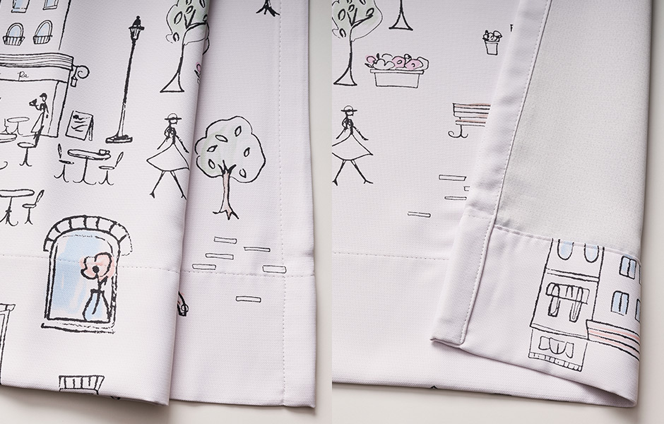 手書き風のパリの街並みがロマンティックな2級遮光カーテン　パリの絵（D-8009）