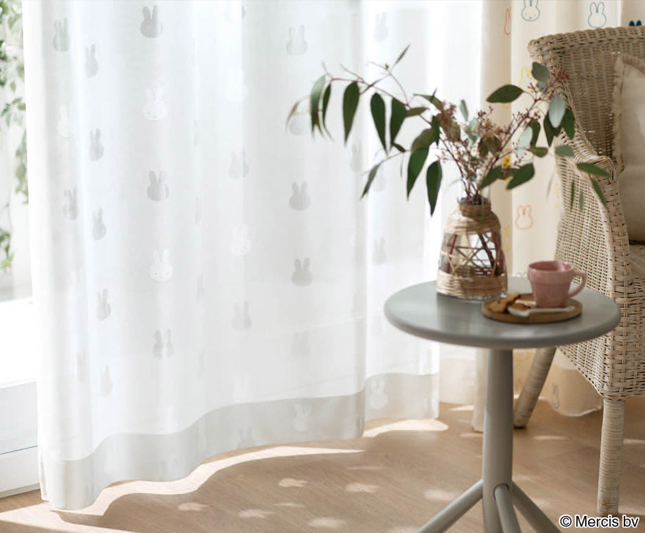 ミッフィーのシルエットがおしゃれな防炎・遮熱・防汚レースカーテン　LC22549