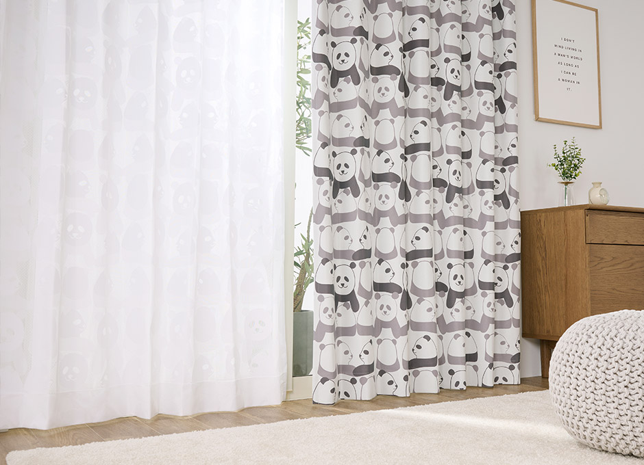 かわいいパンダ柄のミラーレースカーテン レースパンダ（L-8209）