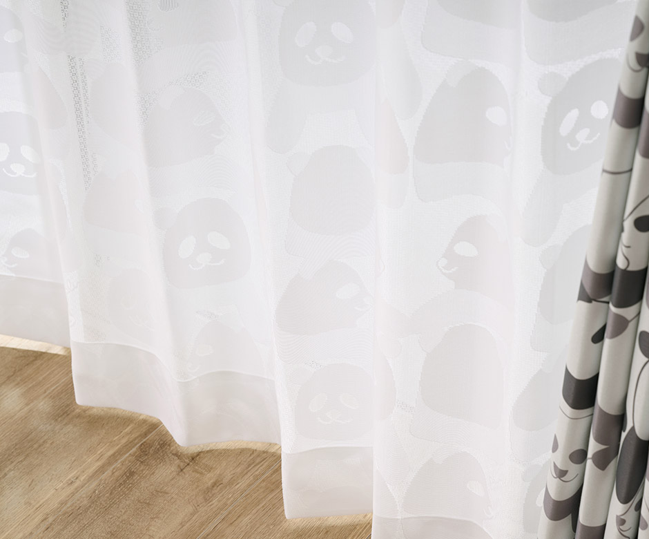 かわいいパンダ柄のミラーレースカーテン レースパンダ（L-8209）