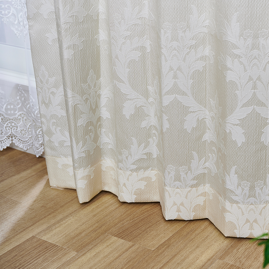 大きなつる柄と単色使いで使いやすい裏地付き2級遮光カーテン　アンドレー