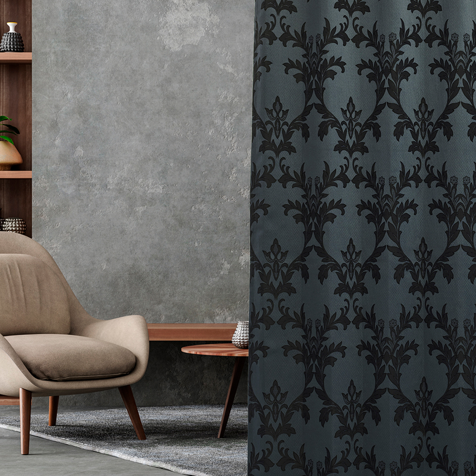 大きなつる柄と単色使いで使いやすい裏地付き2級遮光カーテン　アンドレー