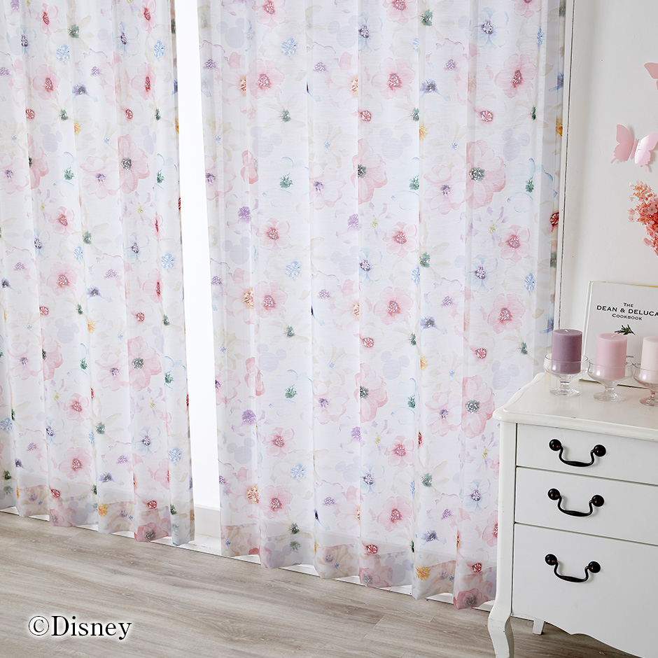 ディズニーレースカーテン　アロマ〔ミッキー〕（L-1296)