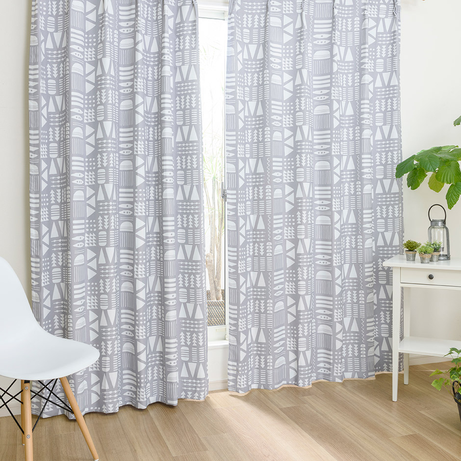 北欧テイストな幾何柄の2級遮光カーテン　KIKA11078