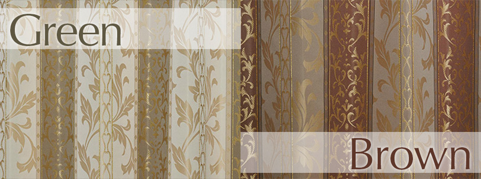 ストライプとダマスク柄のジャガード織裏地付き2級遮光カーテン　5394