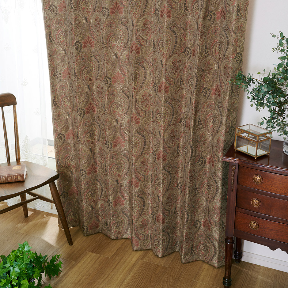 ペイズリー柄がおしゃれな裏地付き2級遮光カーテン　アンジェラ