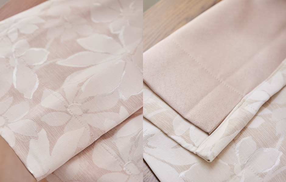 ジャガード織の大きな花柄がフェミニンな裏地付き3級遮光カーテン 1129