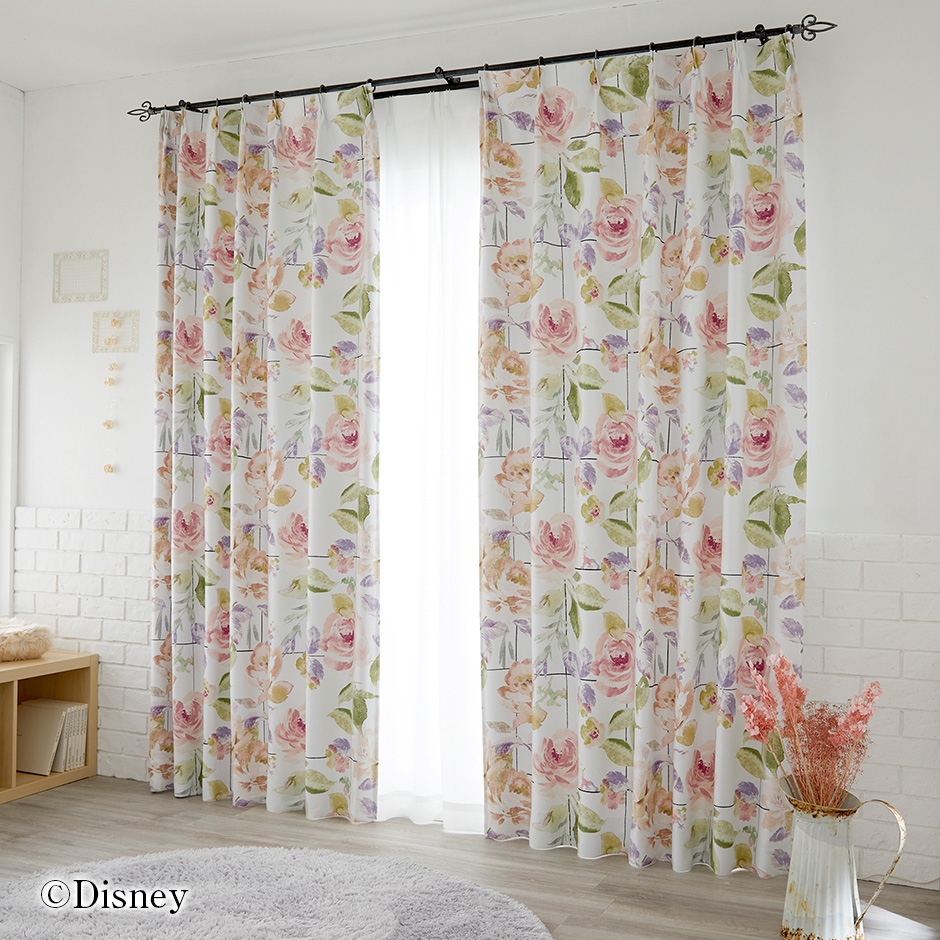 2級遮光カーテン　ディズニー〔ミッキー〕・ローズグリッド（D-1196)