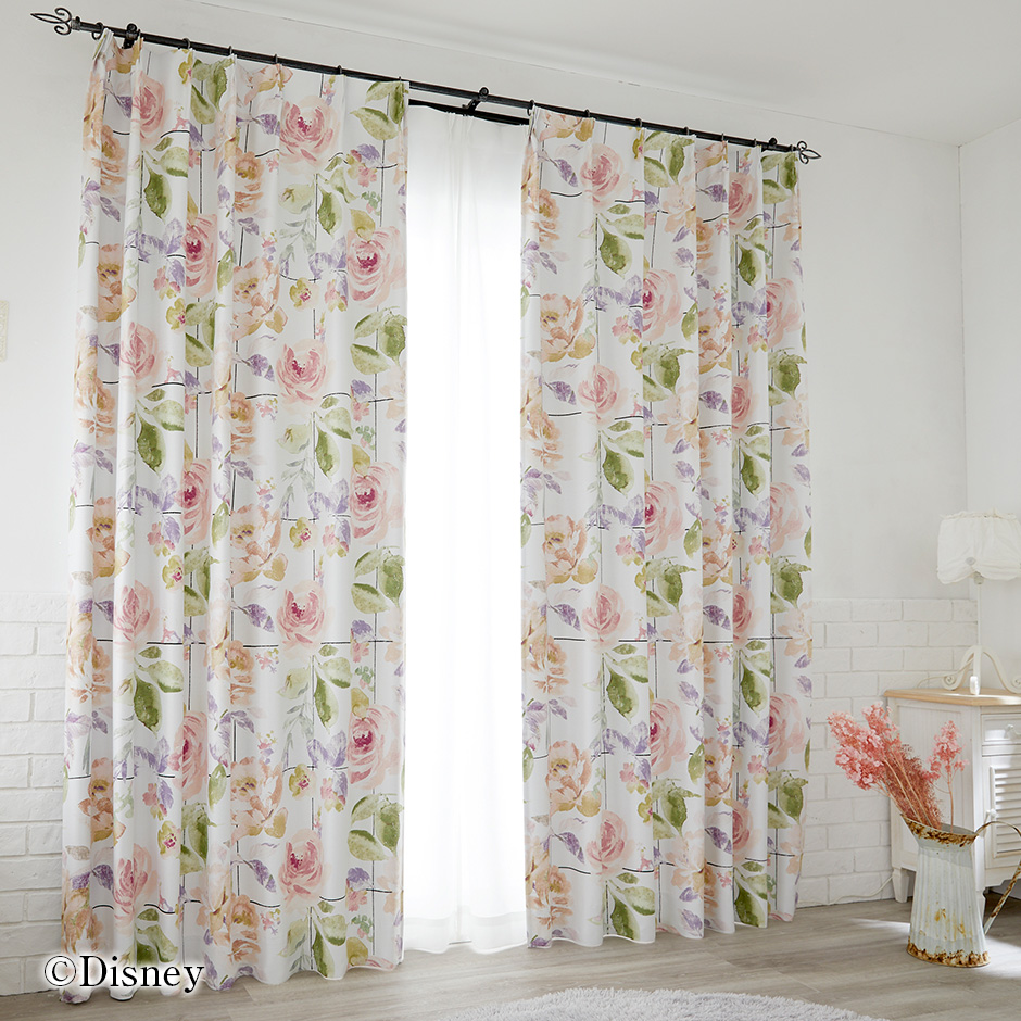 2級遮光カーテン　ディズニー〔ミッキー〕・ローズグリッド（D-1196)