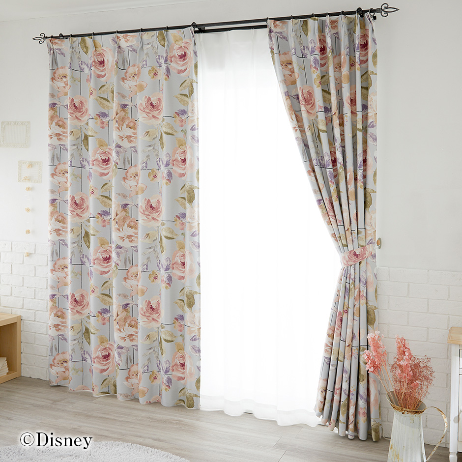 2級遮光カーテン　ディズニー〔ミッキー〕・ローズグリッド（D-1196)