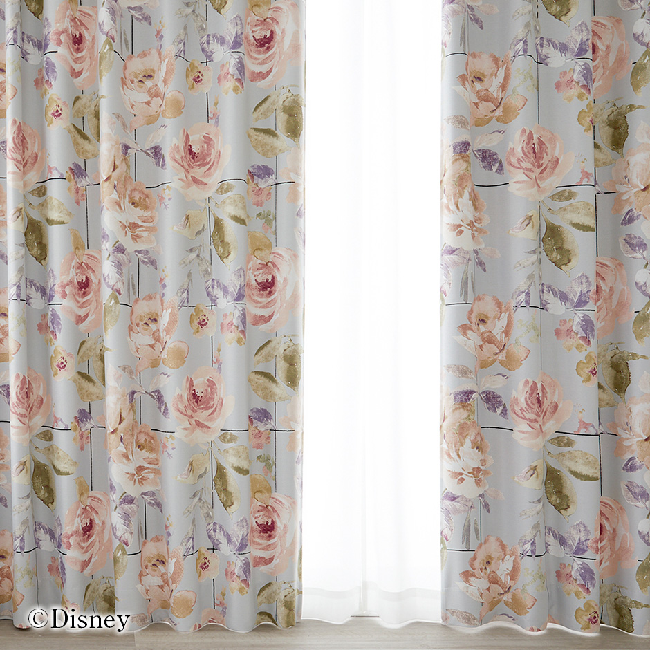 2級遮光カーテン　ディズニー〔ミッキー〕・ローズグリッド（D-1196)