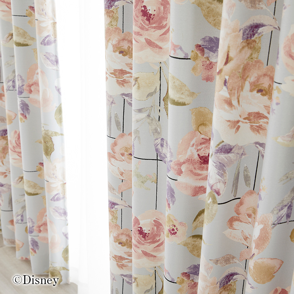 2級遮光カーテン　ディズニー〔ミッキー〕・ローズグリッド（D-1196)