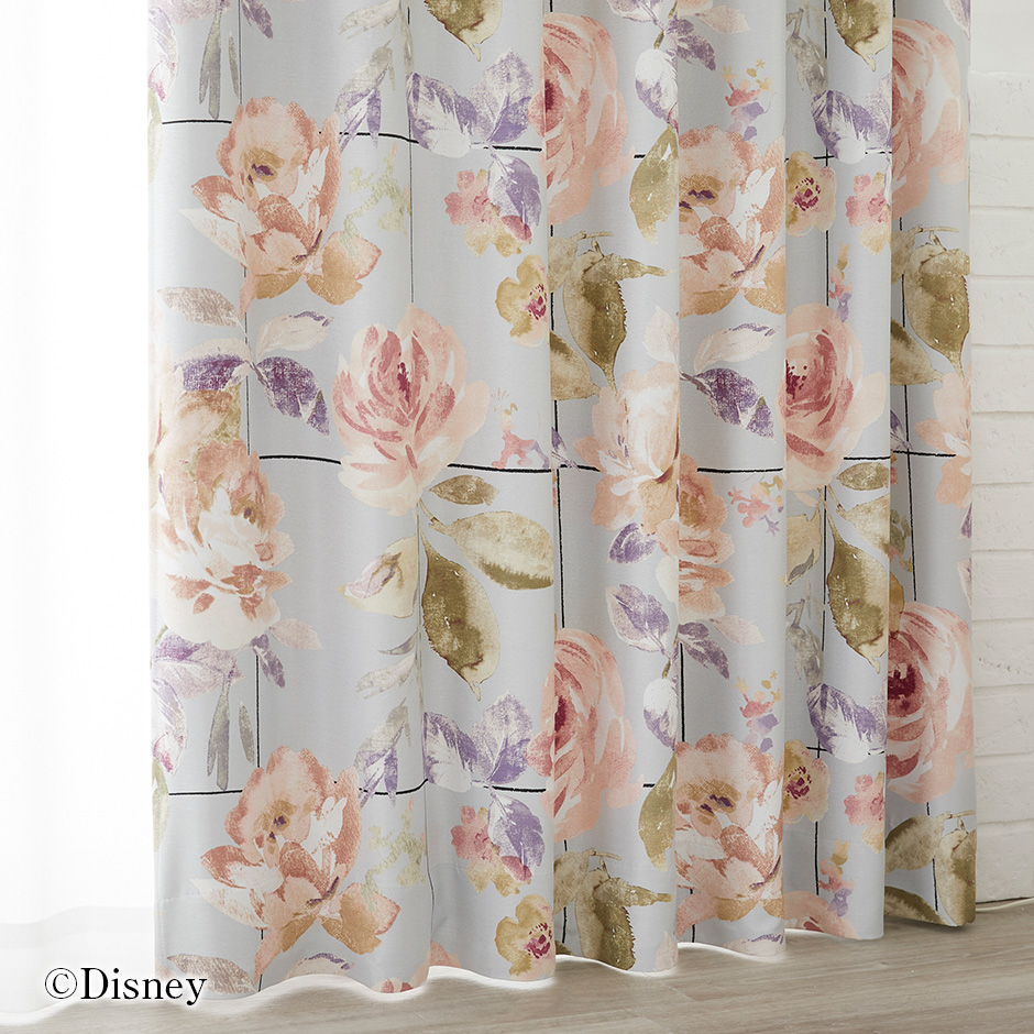 2級遮光カーテン　ディズニー〔ミッキー〕・ローズグリッド（D-1196)