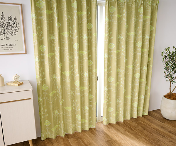 北欧インテリアに！手書き風の花柄がおしゃれな1・2遮光カーテン　D-1169